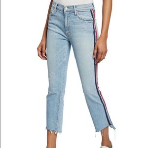 Mother insider crop step fray racer strip
